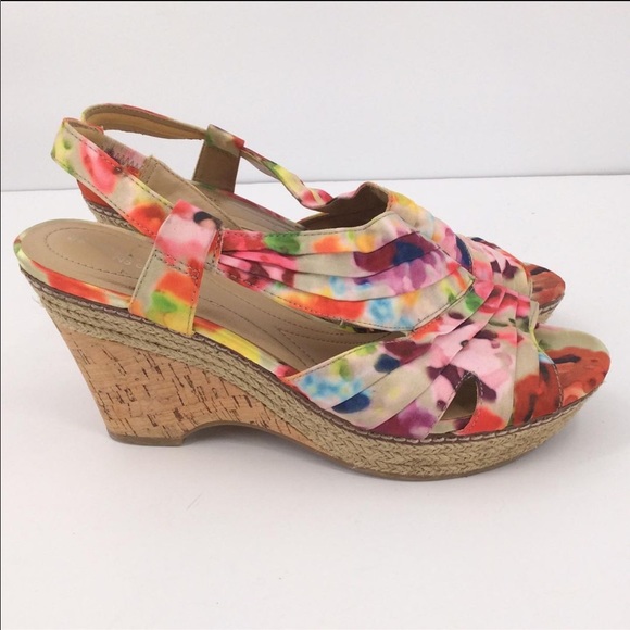Naturalizer Floral Print Wedge Open Toe Sz 8 1/2 - Picture 2 of 10